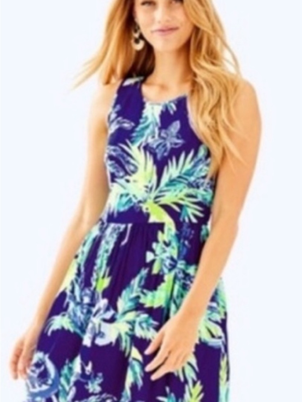 Lilly Pulitzer Sleeveless Tropical Print Sundress in Navy & Lime